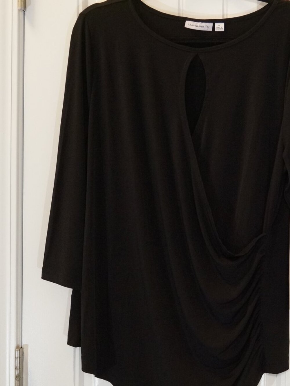 Susan Graver Liquid Knit 3/4 Sleeve Surplice Wrap Top with Keyhole Size XL